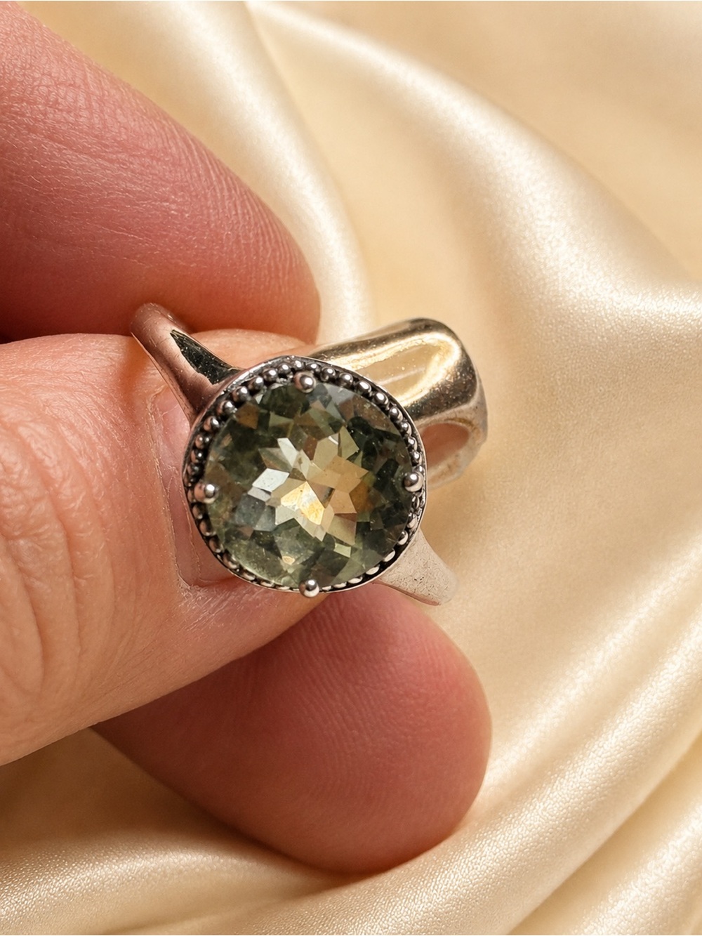 Sterling Silver Prasiolite Green Amethyst Ring Size 9